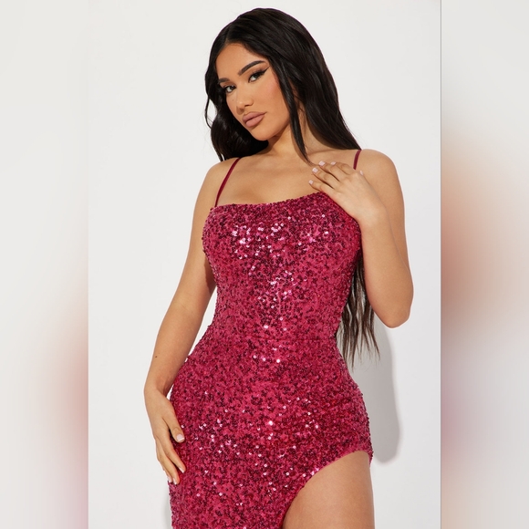 Fuchsia shimmering high split maxi dress - Picture 3 of 3